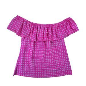 Lily Pulitzer pink & white gingham/square print off the shoulder top, size large